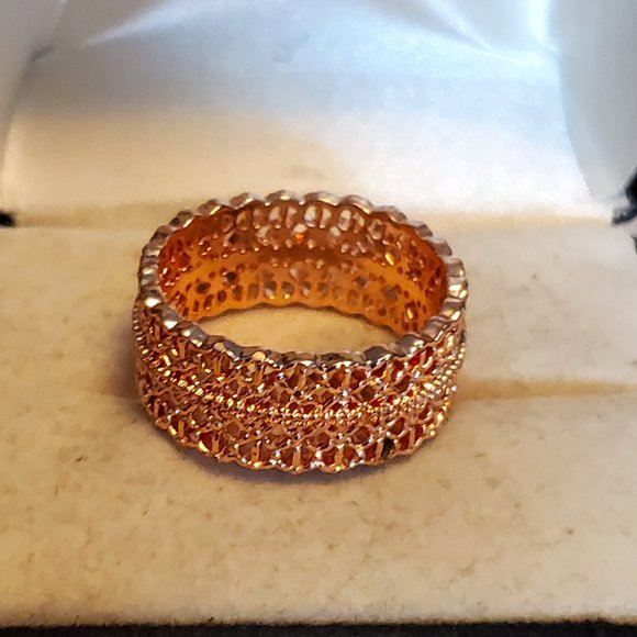 Size 8 Rose Gold Tone Intricate Pattern Wide Open Ring - Picture 3 of 4